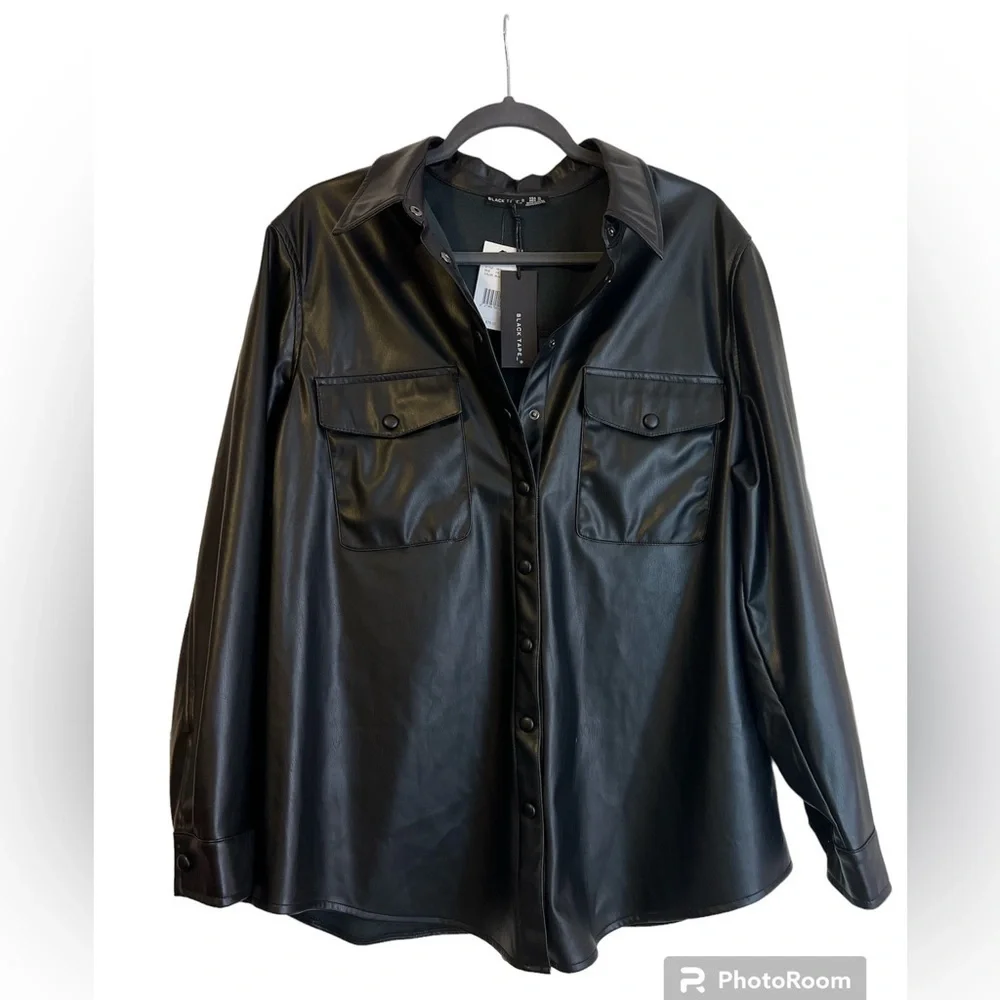 Black Tape- Faux leather long sleeve woman jacket, plus size 1X